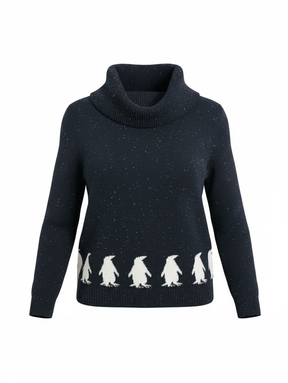 LOFT Navy Marled Penguin Cowl Neck Sweater XL Winter Print